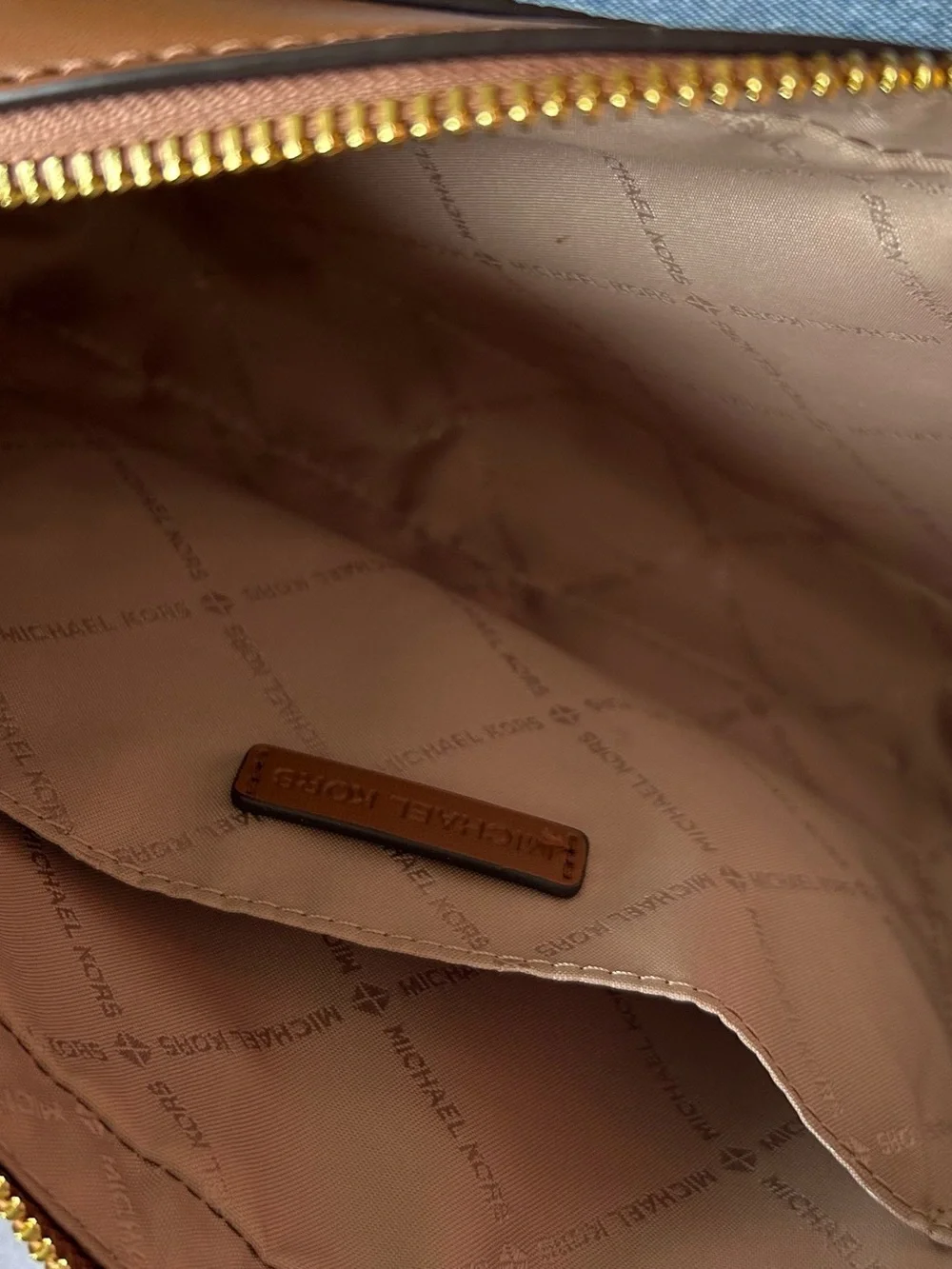 Michael Kors Tan Brown Snake-Print Crossbody with Gold Chain